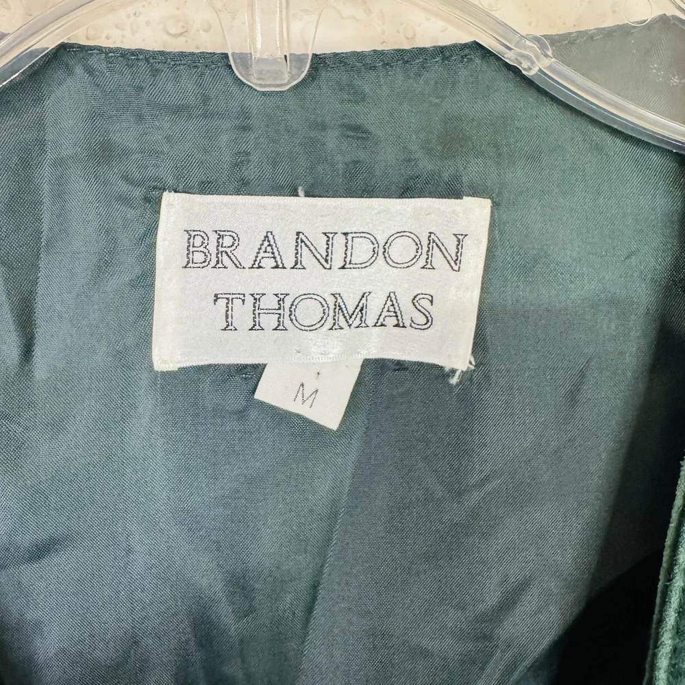 Vintage Brandon‎ Thomas Mens Green Leather Vest M Elastic Back Snap Western